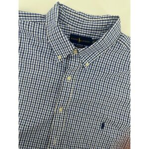 Ralph Lauren Seersucker Men's 2XLT Blue‎ Gingham Check Button Down Short Sleeve
